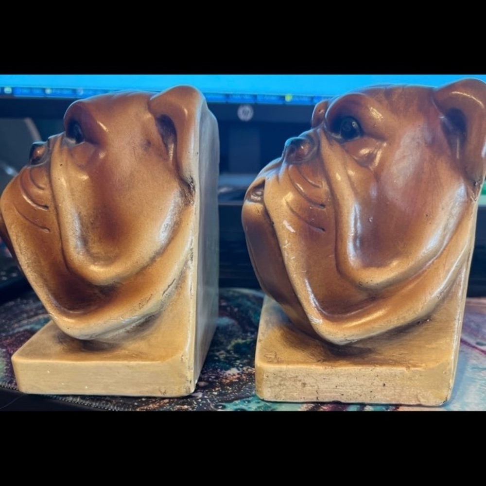 1944 VINTAGE CHALK WARE BULLDOG BOOKENDS - Picture 3 of 6